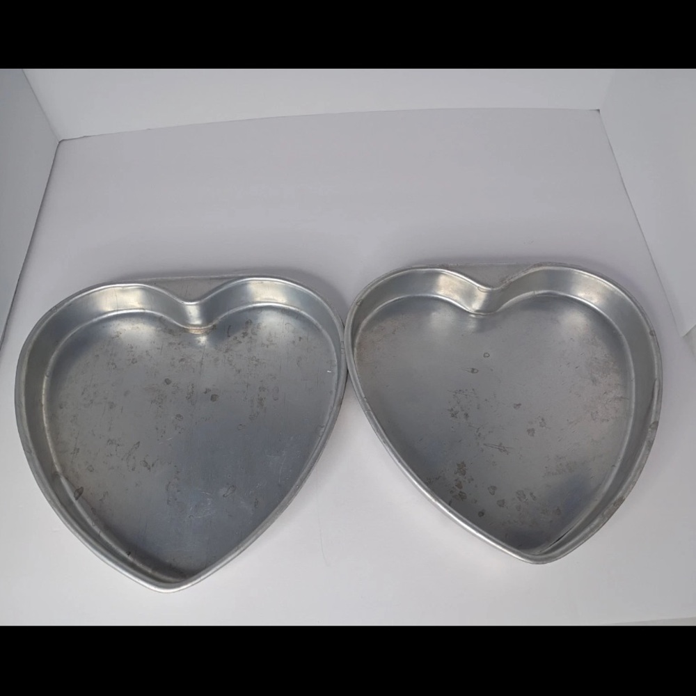 2 Heart Shaped Vintage Aluminum Cake Pans 9 Inches x 9.5 Inches x 1 Inch